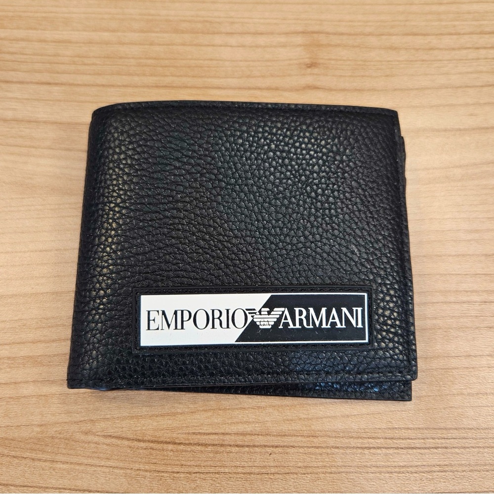 Emporio Armani Bi-Fold Wallet with Embossed Logo Faux Leather